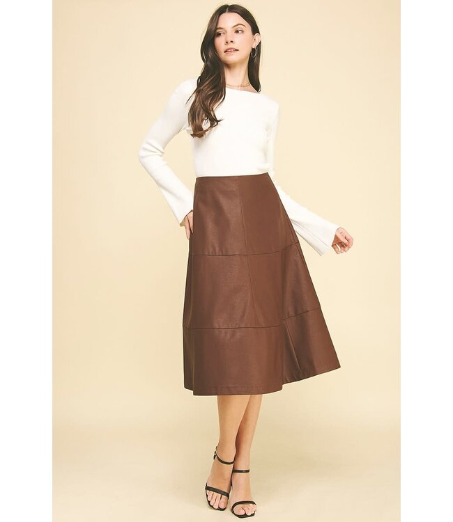 Lyka Pu Leather Tiered A-line Skirt