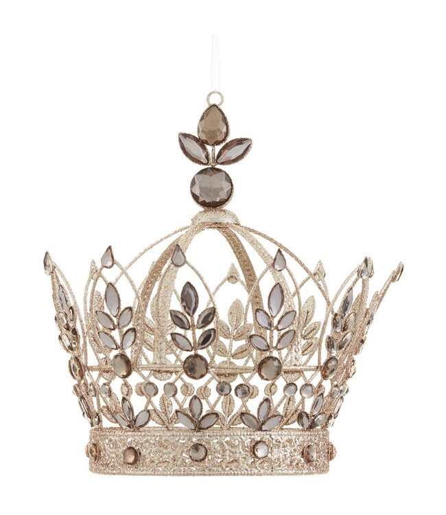 9" Glittered Rhinestone Crown Ornament Smoke Gold