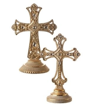 9" Resin Jeweled Cross On Base - Sold Individually