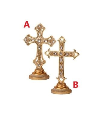 9" Resin Pedastal Cross with Jewels - Sold Individually