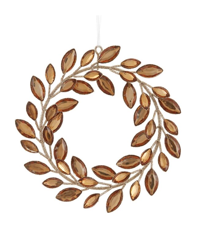 6" Glittered Rhinestone Wreath Ornament Amber Gold