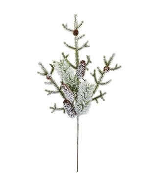 32" Snowed Pine Spray With Pine Cone White Green