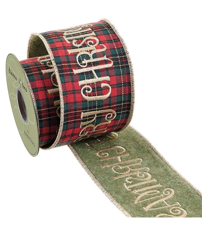4"x5y Merry Christmas Plaid Ribbon Red Green