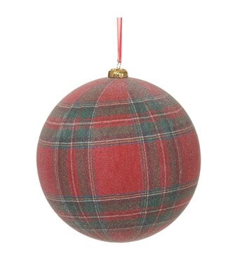 6" Glittered Plaid Ball Ornament Red Green