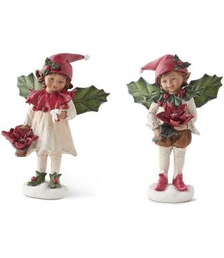 8 Inch Resin With Holly Wings Holding Poinsettia