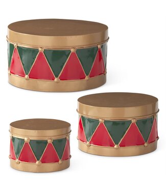 Red & Green Harlequin Metal Drum Container - Sold Individually