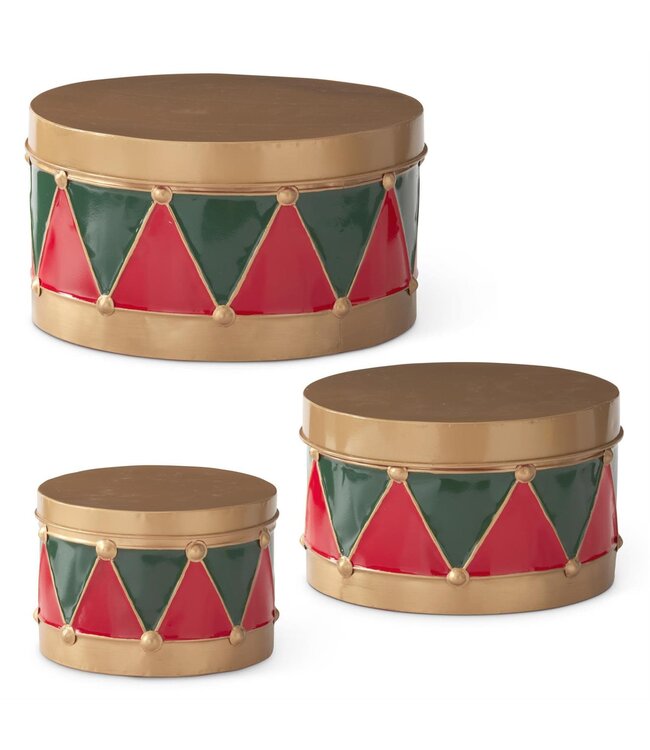 Red & Green Harlequin Metal Drum Container - Sold Individually