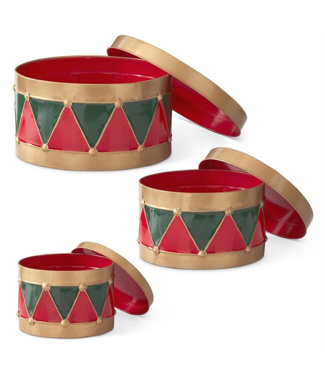 Red & Green Harlequin Metal Drum Container - Sold Individually