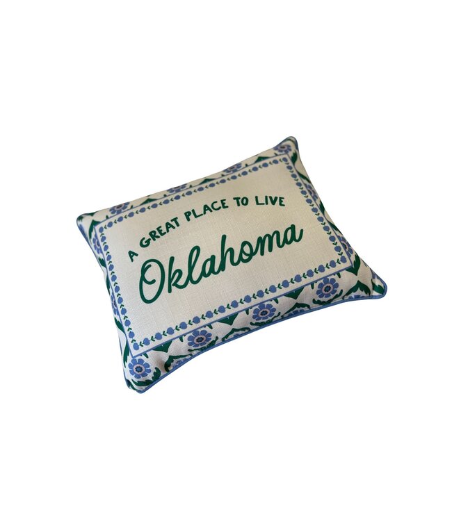 Block Print State Name Pillow + Accent Piping