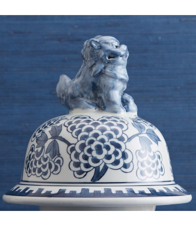 Blue & White Peony Flower Temple Jar