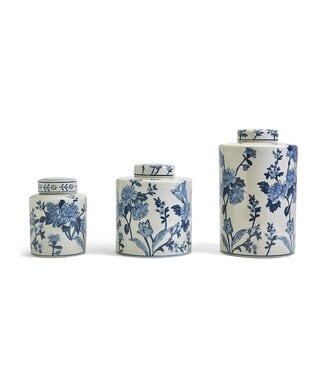 Japanese Blossom Blue and White Decorative Tea Jars with Crackle Finish