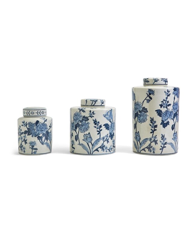 Japanese Blossom Blue and White Decorative Tea Jars with Crackle Finish