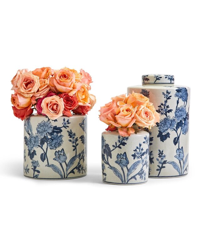 Japanese Blossom Blue and White Decorative Tea Jars with Crackle Finish