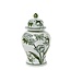 8" Primrose and Lotus Green and White Chinoiserie Jar with Lid