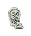 14" Primrose and Lotus Green and White Chinoiserie Hexogonal Temple Jar with Lid