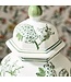 14" Primrose and Lotus Green and White Chinoiserie Hexogonal Temple Jar with Lid