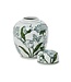 7 1/2" Primrose and Lotus Green and White Chinoiserie Ginger Jar with Lid
