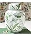 7 1/2" Primrose and Lotus Green and White Chinoiserie Ginger Jar with Lid