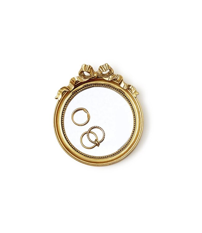 Round Mirror Trinket Tray with Accent Bow