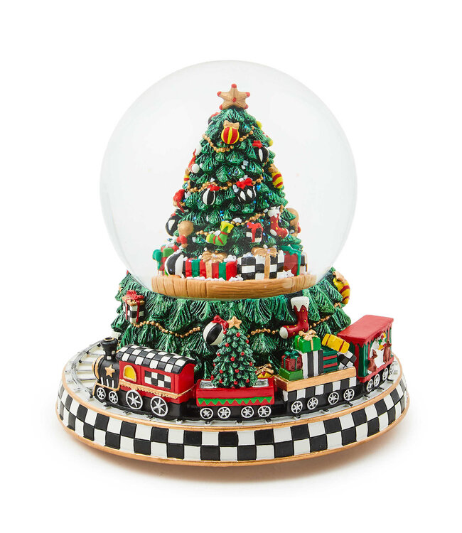 MACKENZIE CHILDS Cozy Christmas Tree & Train Snow Globe