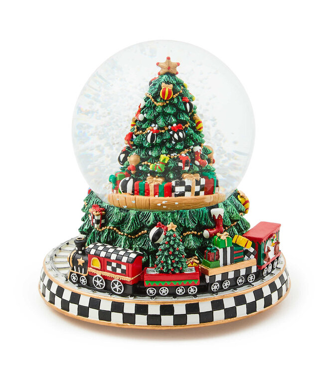 MACKENZIE CHILDS Cozy Christmas Tree & Train Snow Globe