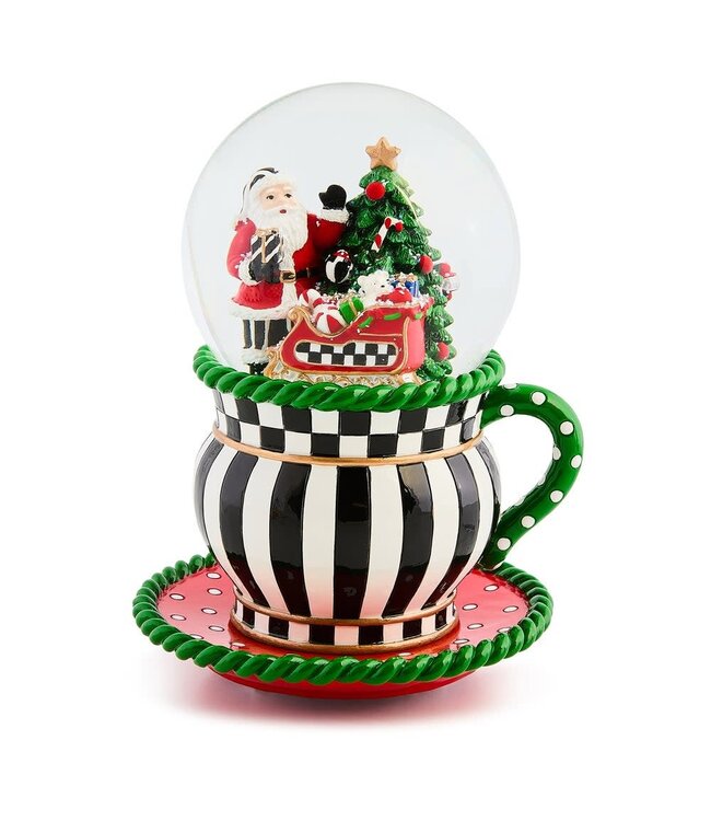 MACKENZIE CHILDS Check It Out Teacup Snow Globe