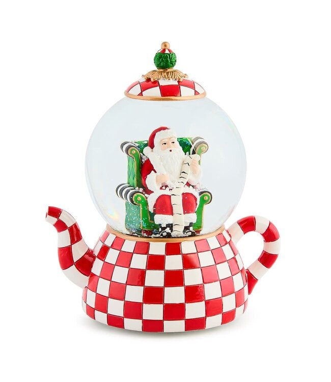 MACKENZIE CHILDS Check It Out Teapot Snow Globe