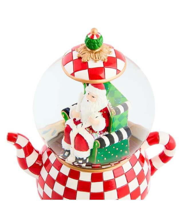 MACKENZIE CHILDS Check It Out Teapot Snow Globe