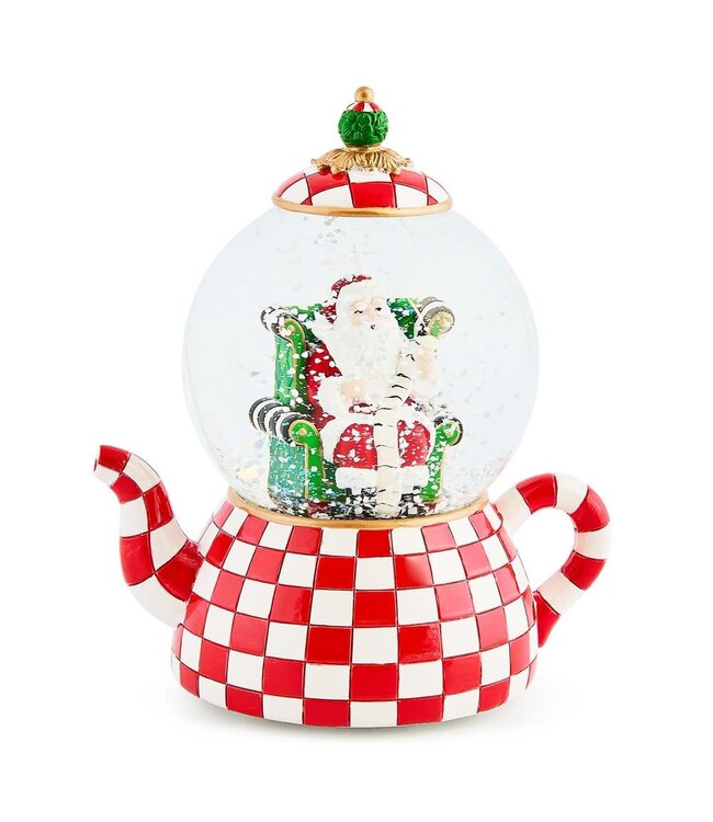 MACKENZIE CHILDS Check It Out Teapot Snow Globe