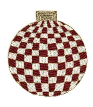 MACKENZIE CHILDS Red Check Ornament Beaded Placemat