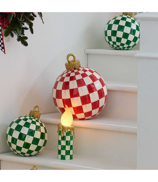 MACKENZIE CHILDS Dark Green Check Tabletop Ornament