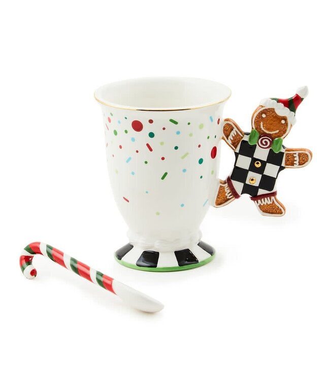 MACKENZIE CHILDS Bake Shop Gingerbread Handle Mug with Spoon
