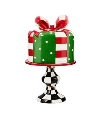 MACKENZIE CHILDS Check It Out Gift Lidded Cake Stand