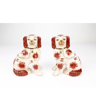 Staffordshire Dog Pair Brown And White With Chain