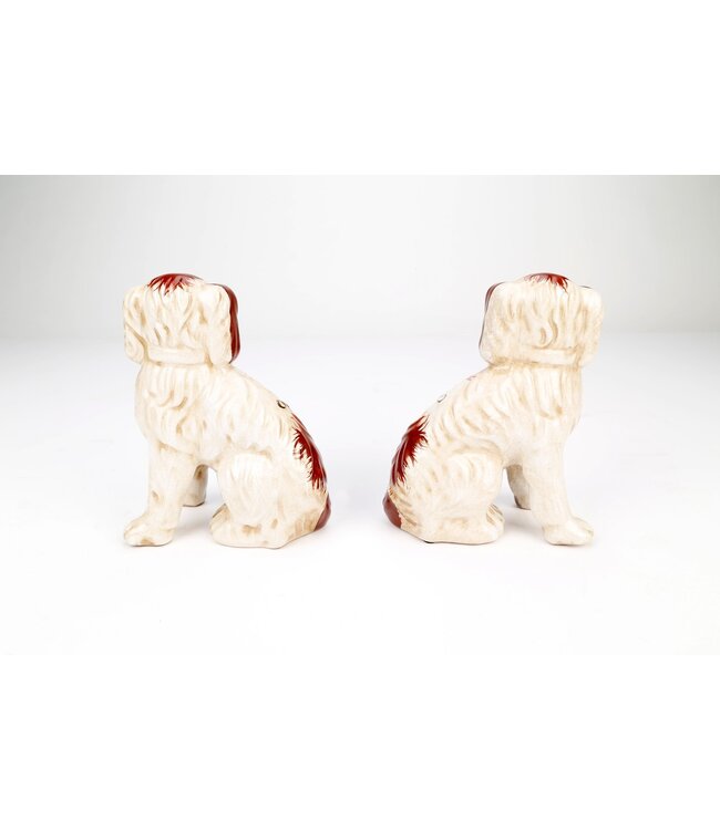Staffordshire Dog Pair Brown And White With Chain