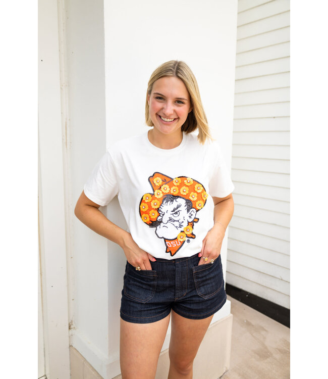 Arah Licensed Oklahoma State Mascot Sequin Flower Tee