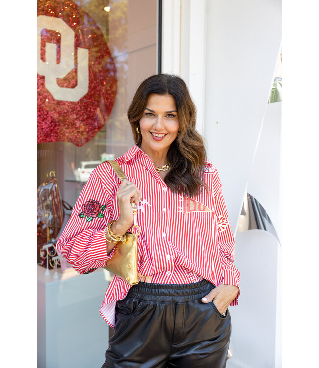 Emily Licensed Oklahoma Mini Icon Striped Button Down