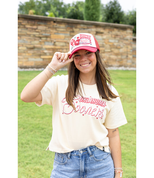 Oklahoma Layer Patch Foam Trucker Hat - White/Crimson