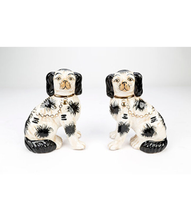 Staffordshire Dog Pair Black And White With Chain