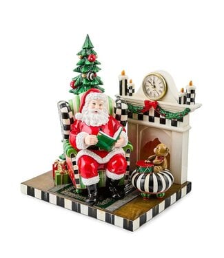 MACKENZIE CHILDS Check It Out Santa by Fireplace Illuminated Figurine