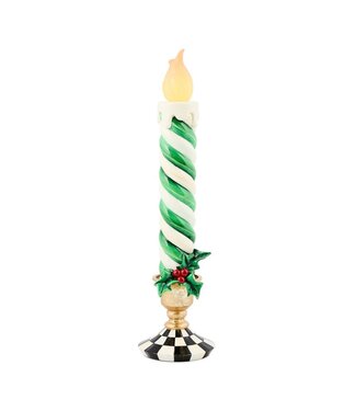 MACKENZIE CHILDS Check It Out Green Illuminated Retro Candle