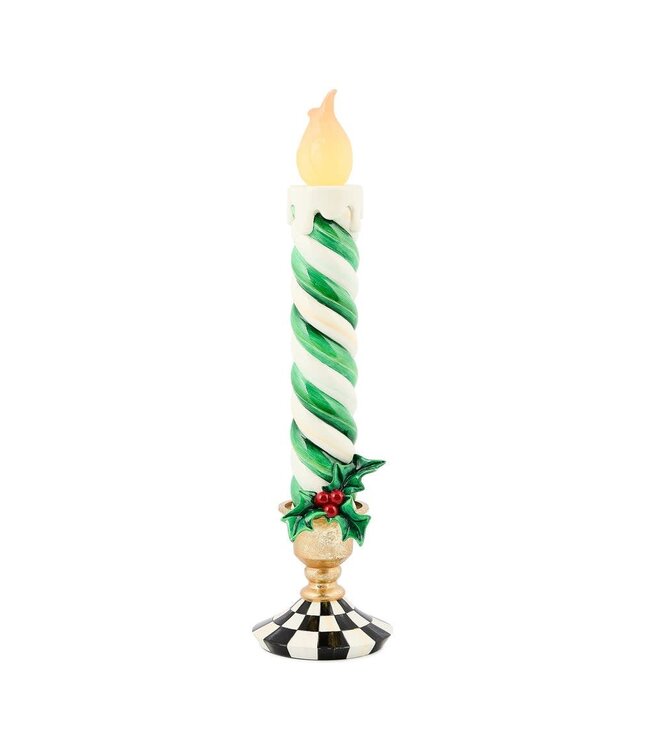 MACKENZIE CHILDS Check It Out Green Illuminated Retro Candle