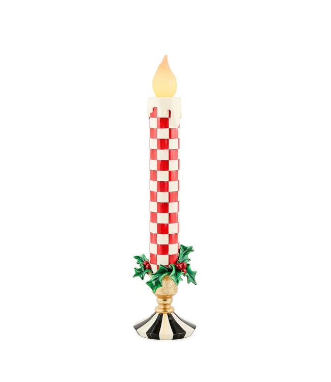 MACKENZIE CHILDS Check It Out Red Illuminated Retro Candle