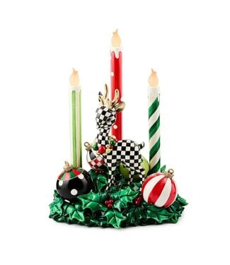 MACKENZIE CHILDS Check It Out Illuminated Deer & Candle Centerpiece