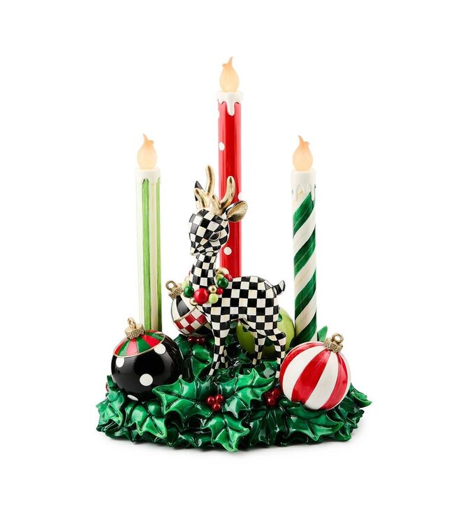 MACKENZIE CHILDS Check It Out Illuminated Deer & Candle Centerpiece