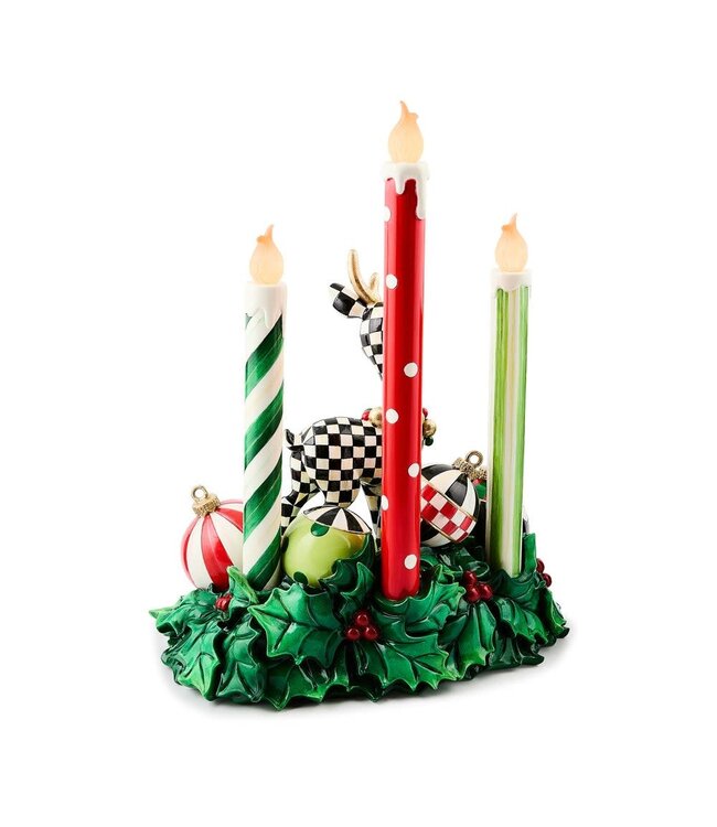 MACKENZIE CHILDS Check It Out Illuminated Deer & Candle Centerpiece