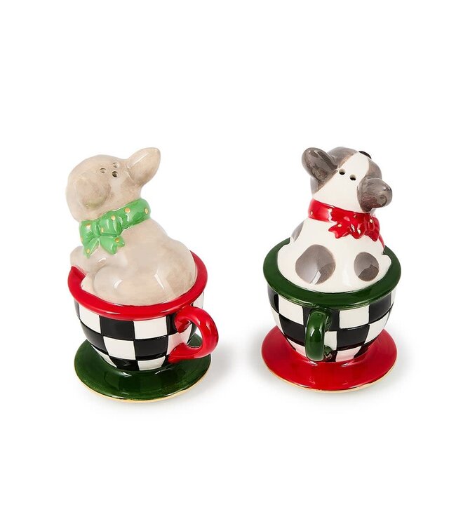 MACKENZIE CHILDS Check It Out French Bulldog Salt & Pepper Set