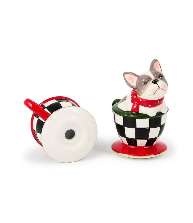 MACKENZIE CHILDS Check It Out French Bulldog Salt & Pepper Set