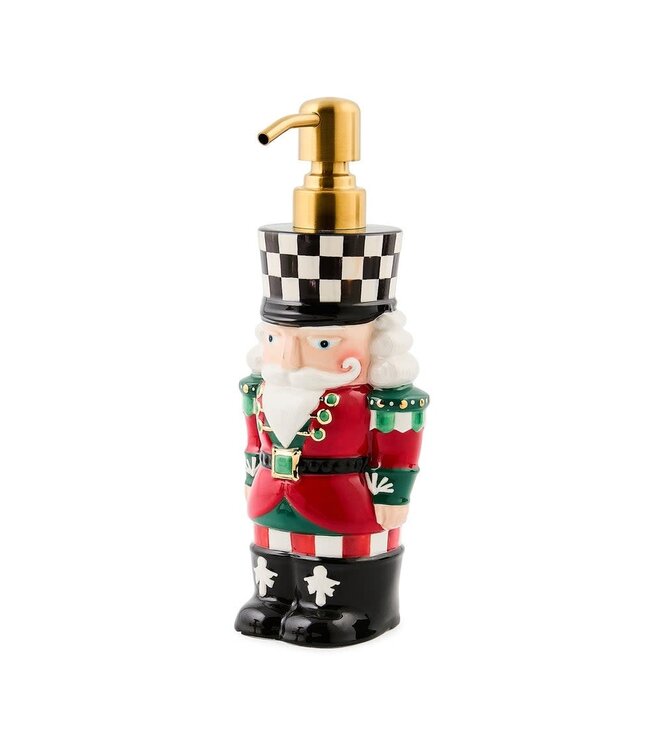 MACKENZIE CHILDS Check It Out Ceramic Nutcracker Soap Dispenser