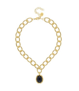 SUSAN SHAW Caroline Gold Oval & Black Onyx Loop Gold Chain Necklace
